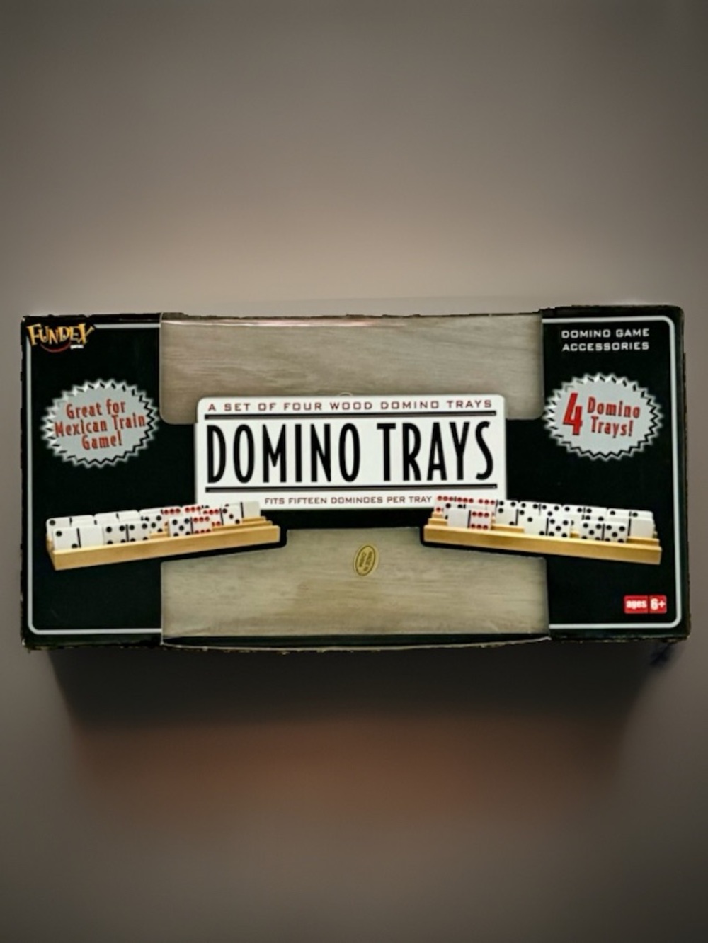 Fundex Wood Domino Trays Racks Set of 4 — Mexican Train Game Accessory